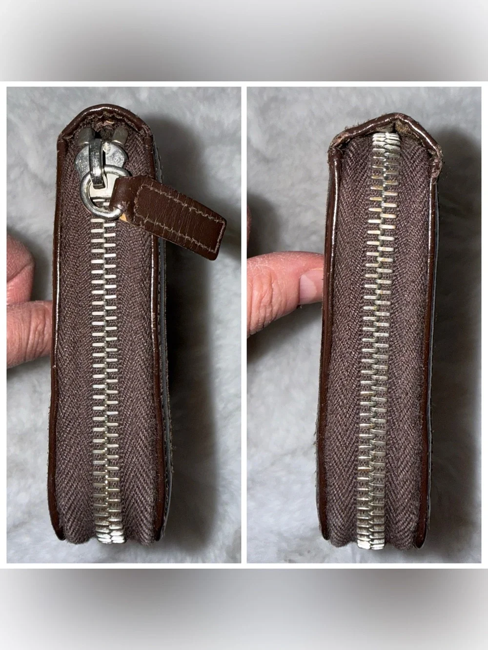 Fendi Monogram Canvas and Leather Zip Wallet in Dark Brown with Silver Hardware